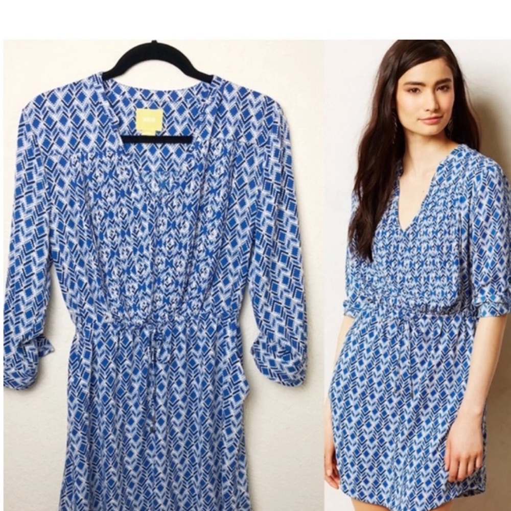 Anthropologie-Maeve- Geometric adjustable Sleeve-tie waist Dress - Size M